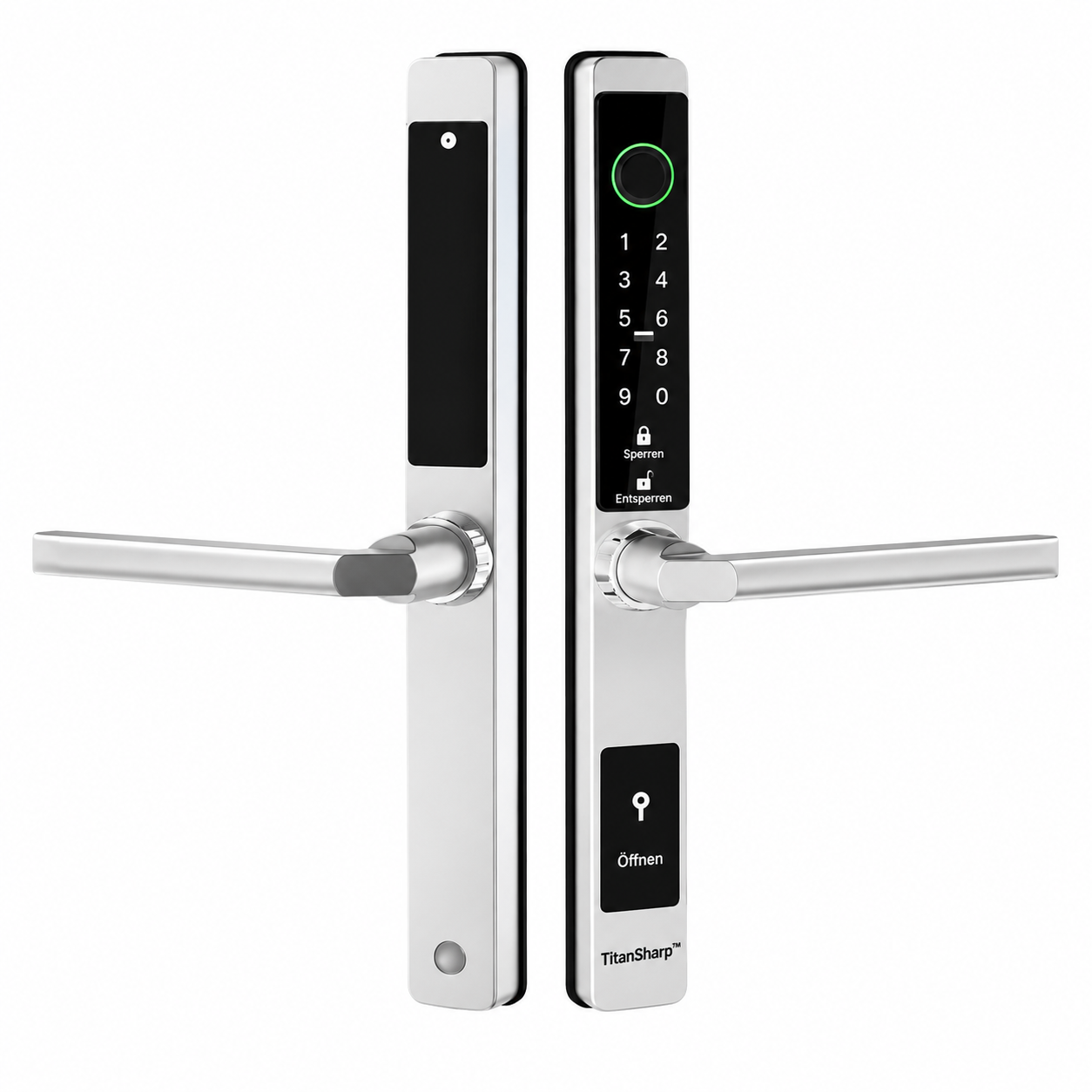 TitanSharp SecureSlim Smart-Türschloss in Titan Silber, Innen- und Außenseite